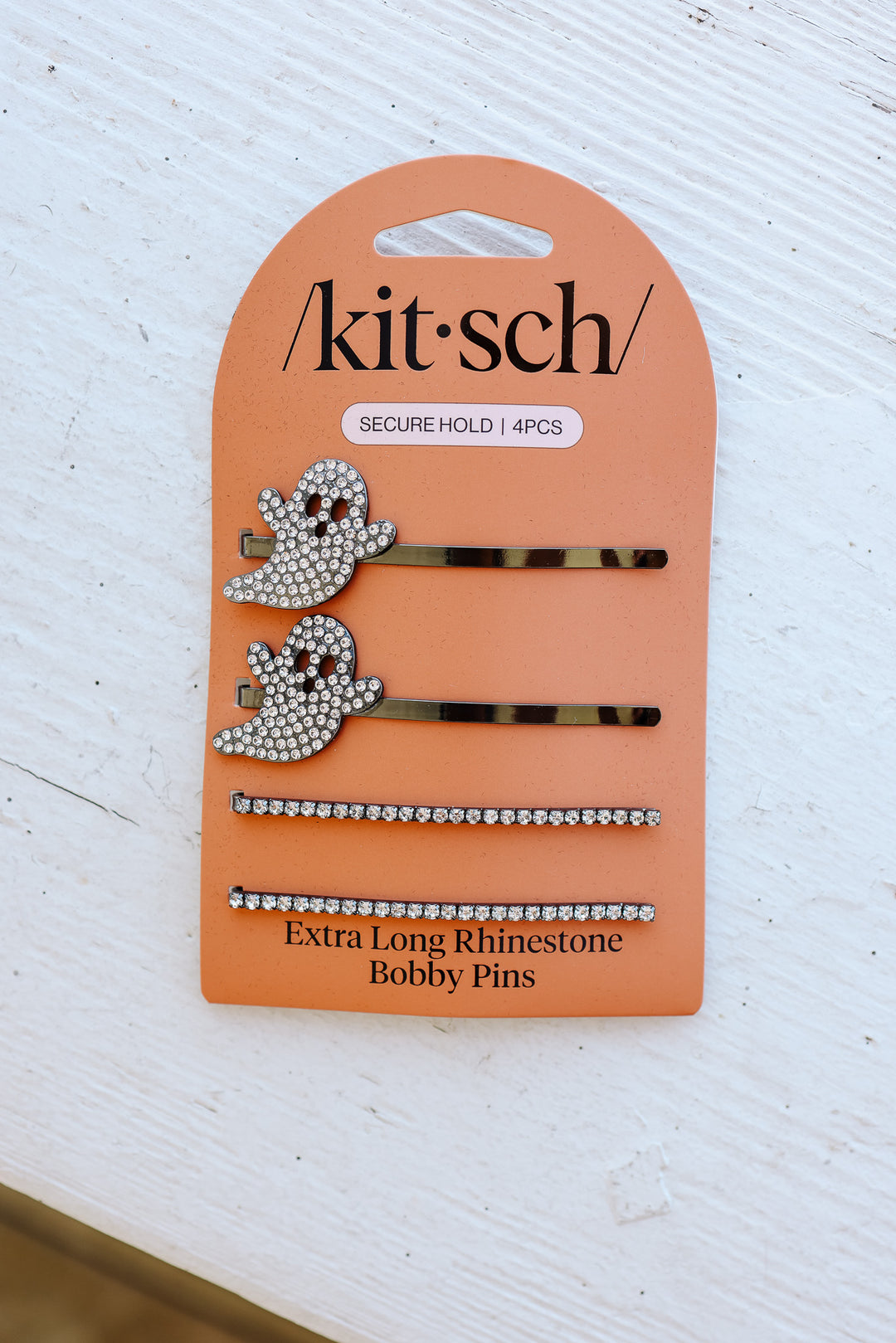 Extra Long Metal Rhinestone Bobby Pins 4pc Set - Ghost
