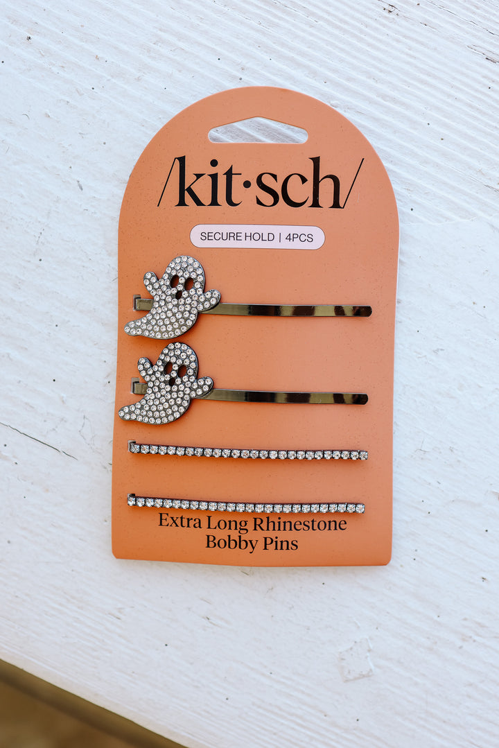 Extra Long Metal Rhinestone Bobby Pins 4pc Set - Ghost
