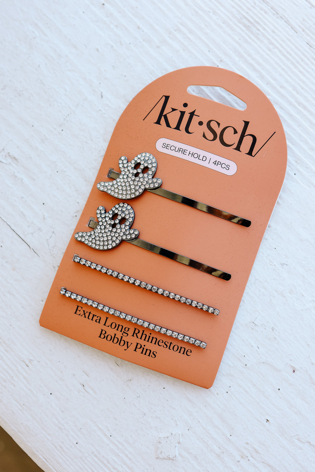 Extra Long Metal Rhinestone Bobby Pins 4pc Set - Ghost