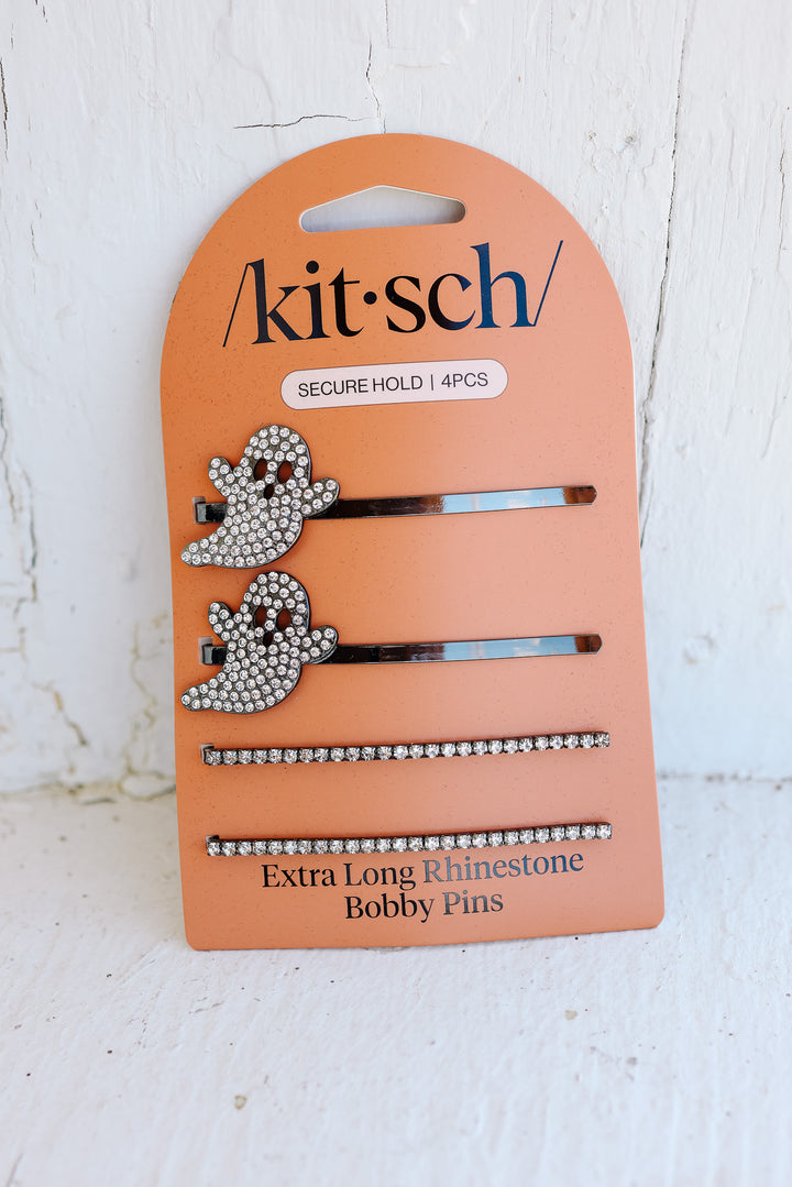 Extra Long Metal Rhinestone Bobby Pins 4pc Set - Ghost