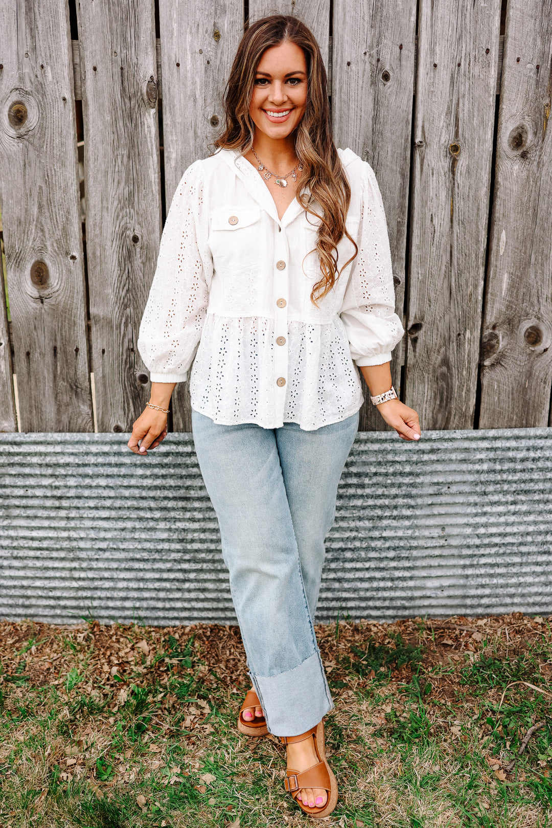 Riley Eyelet Mixed Lace Cotton Top