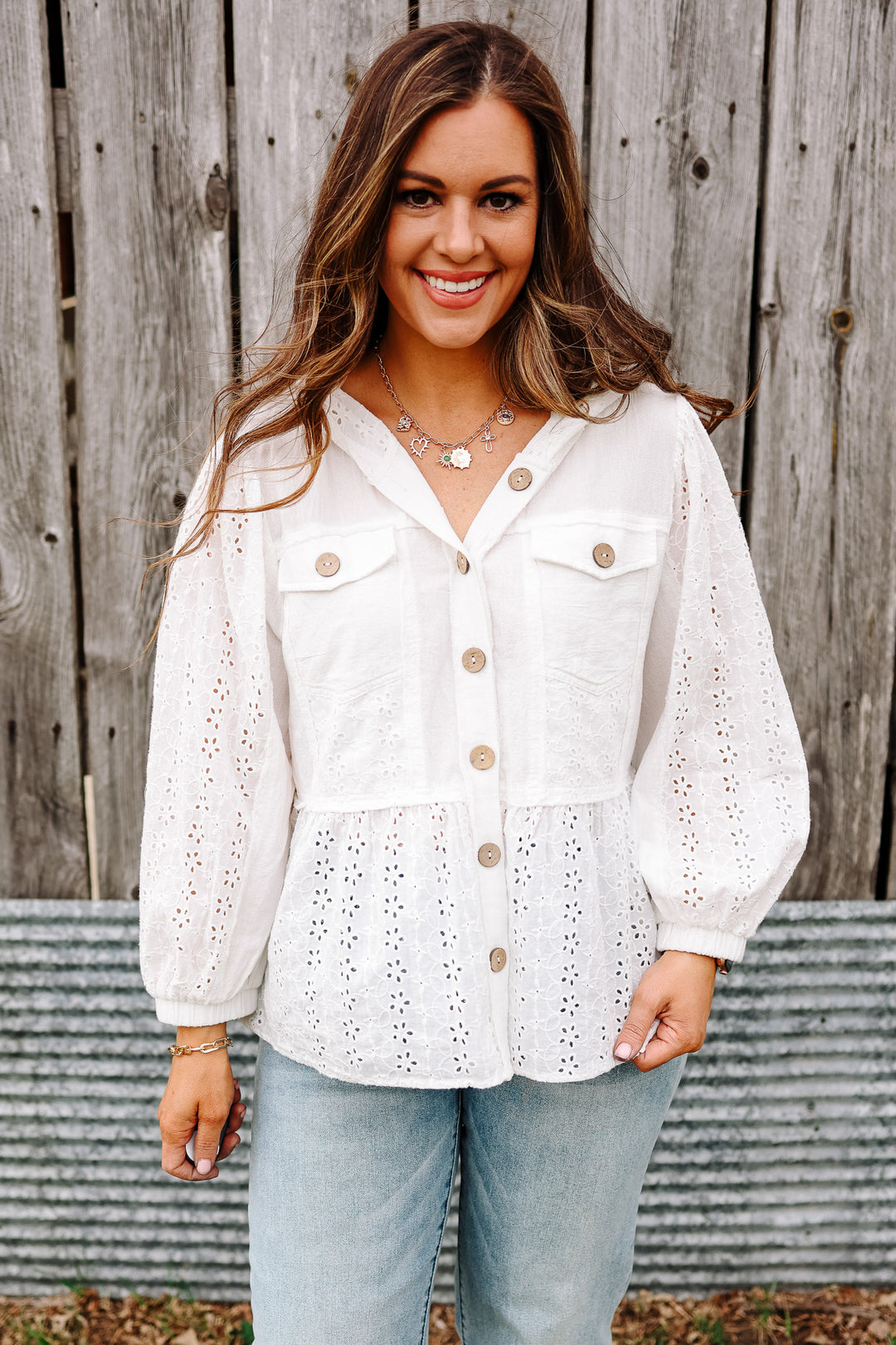 Riley Eyelet Mixed Lace Cotton Top