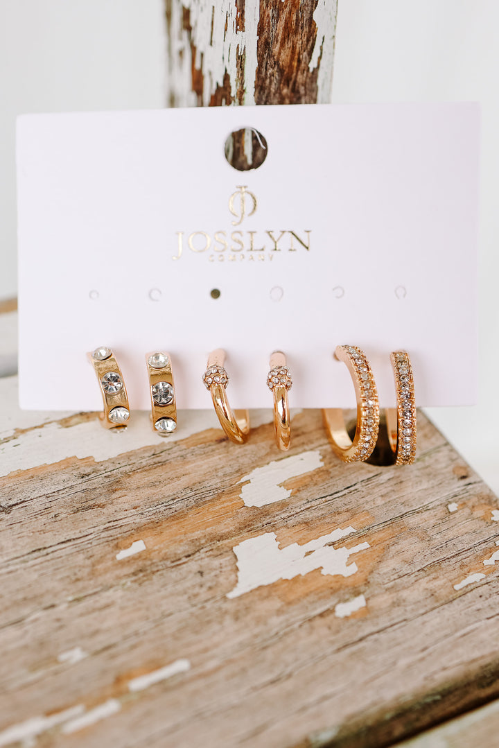 Gold-Tone Crystal Huggie Hoop Earring Set