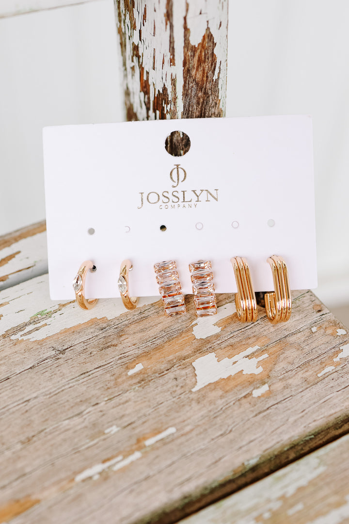 Crystal & Gold Hoop Earring Set