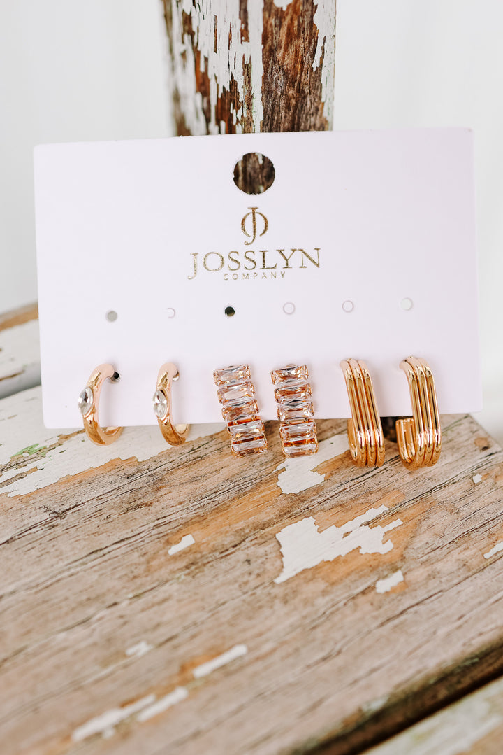 Crystal & Gold Hoop Earring Set