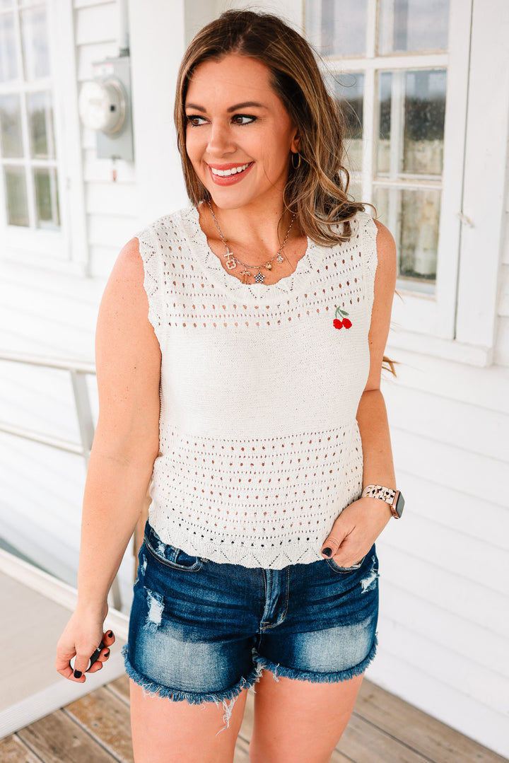 Cherry Embroidered Sweater Tank