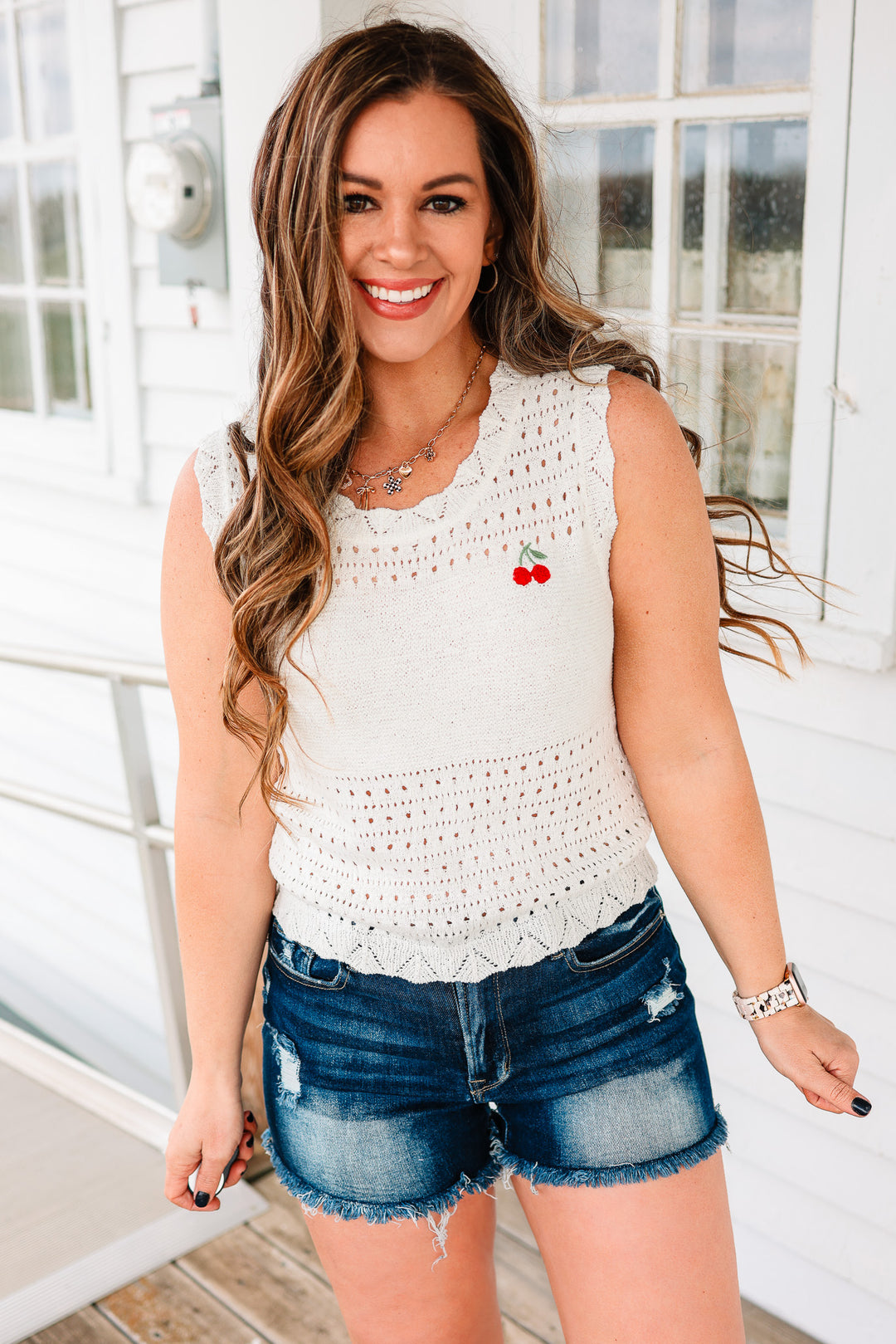 Cherry Embroidered Sweater Tank