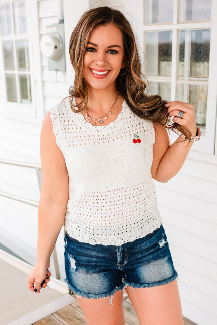 Cherry Embroidered Sweater Tank
