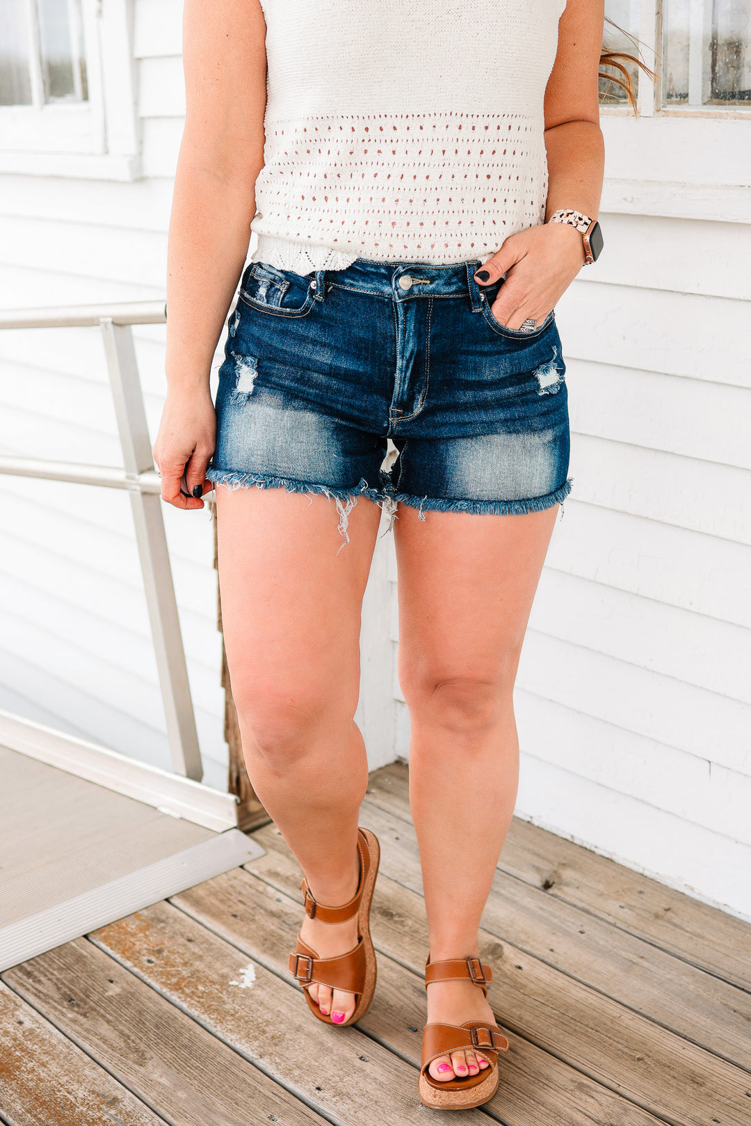 Merrit Dark Wash Denim Shorts