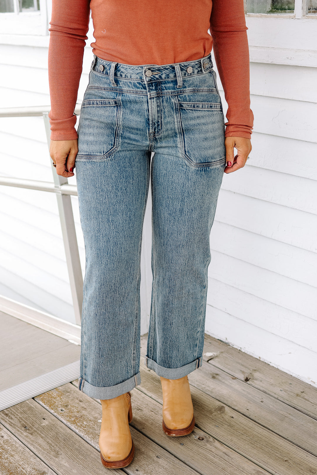 FLYING MONKEY: Maren Tabbed Waistband Cuffed Jeans