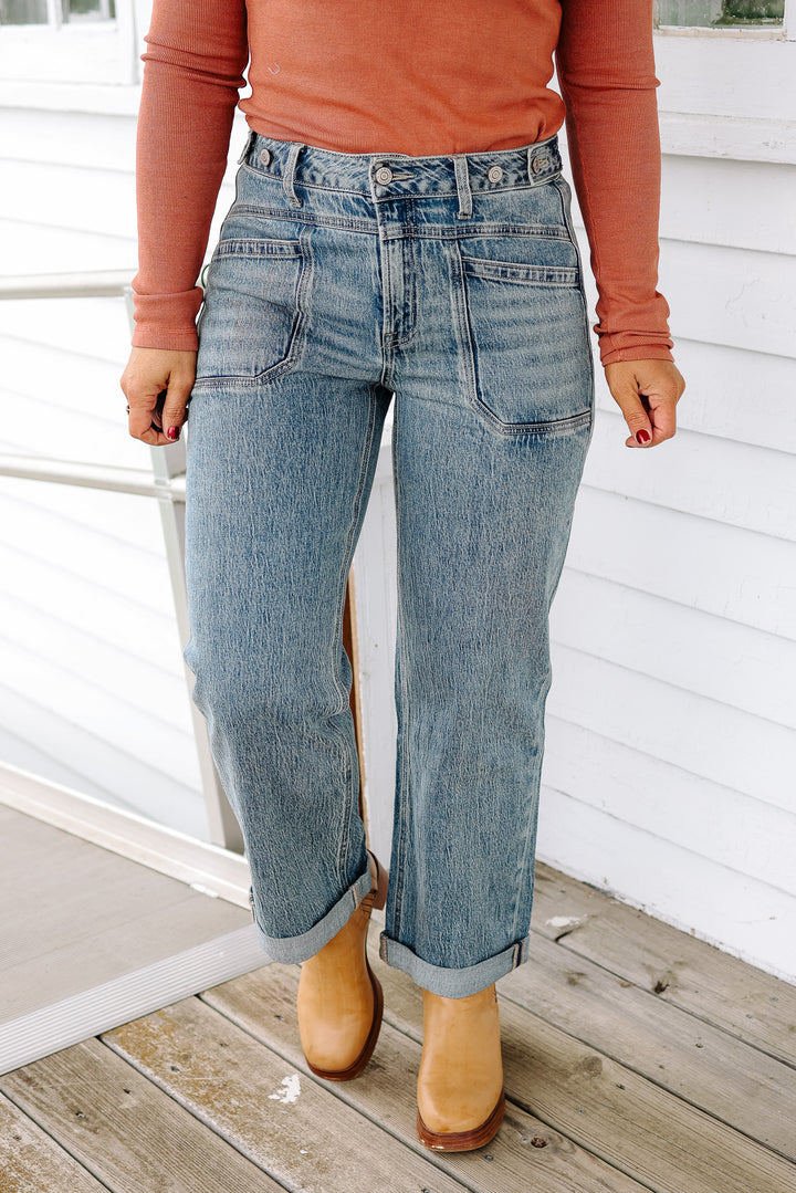 FLYING MONKEY: Maren Tabbed Waistband Cuffed Jeans