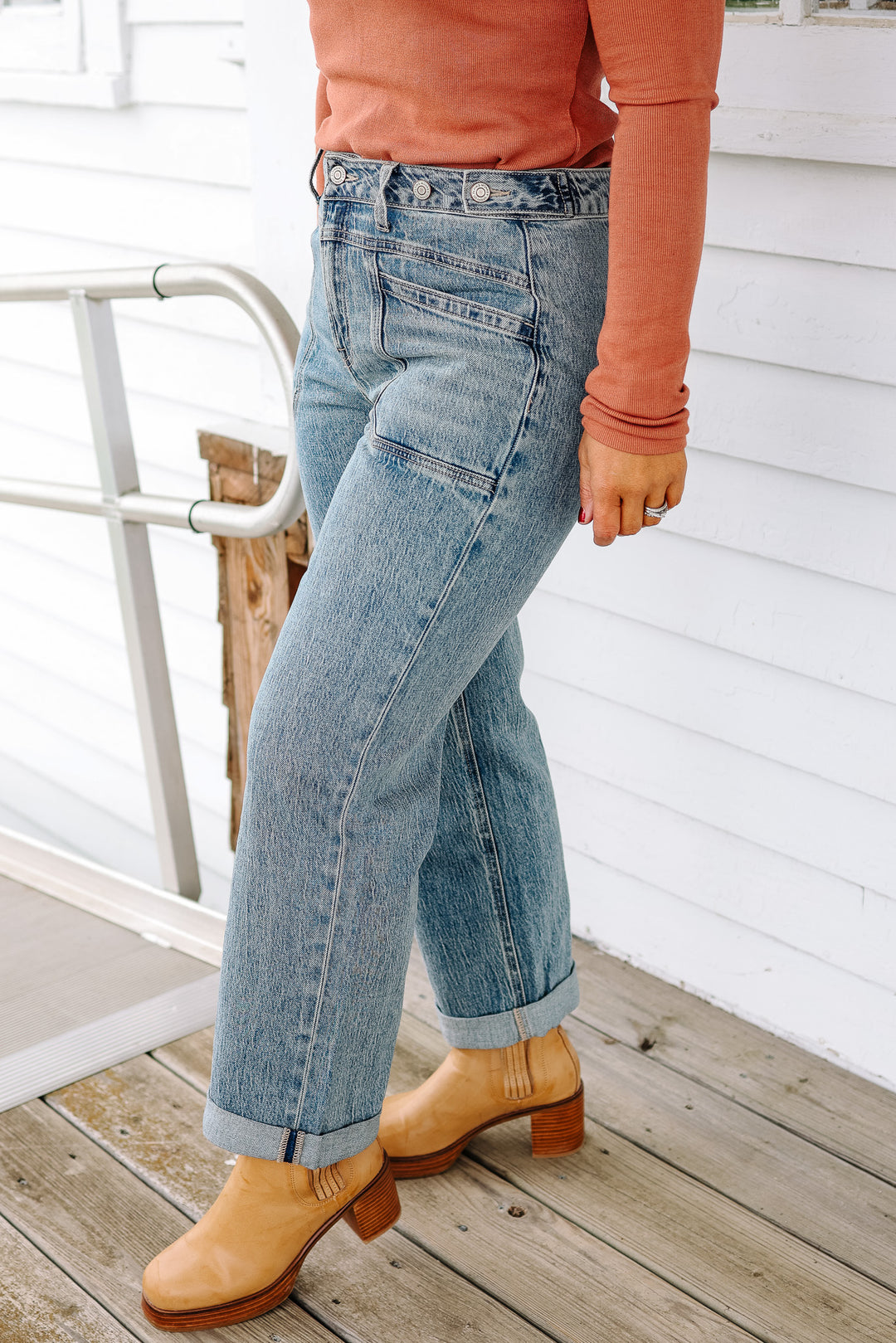 FLYING MONKEY: Maren Tabbed Waistband Cuffed Jeans