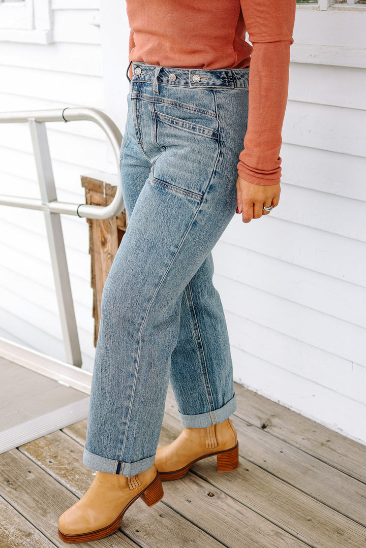 FLYING MONKEY: Maren Tabbed Waistband Cuffed Jeans