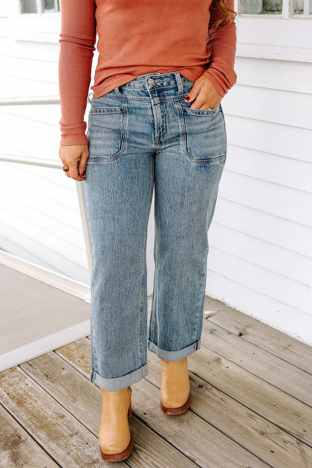 FLYING MONKEY: Maren Tabbed Waistband Cuffed Jeans