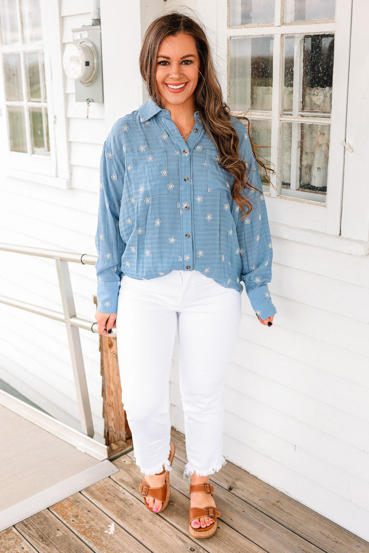 Rumi Floral Embroidered Button Down