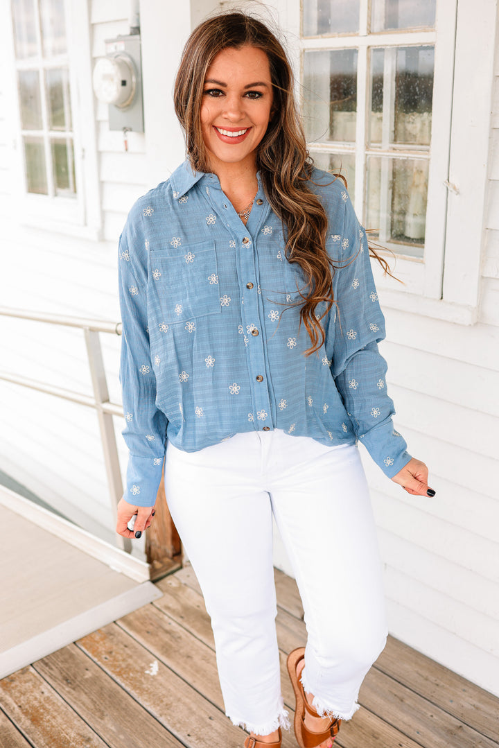 Rumi Floral Embroidered Button Down