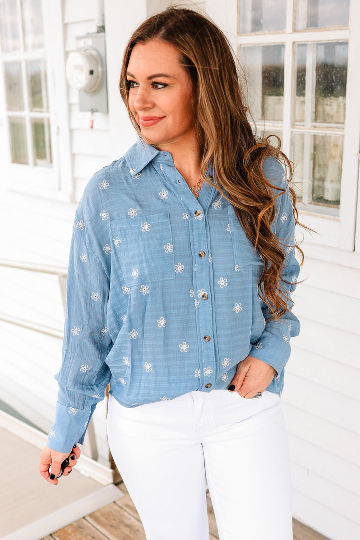 Rumi Floral Embroidered Button Down
