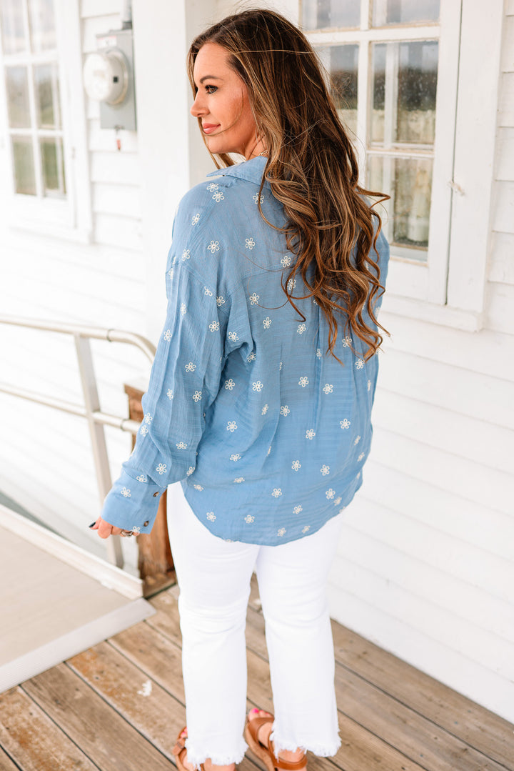 Rumi Floral Embroidered Button Down