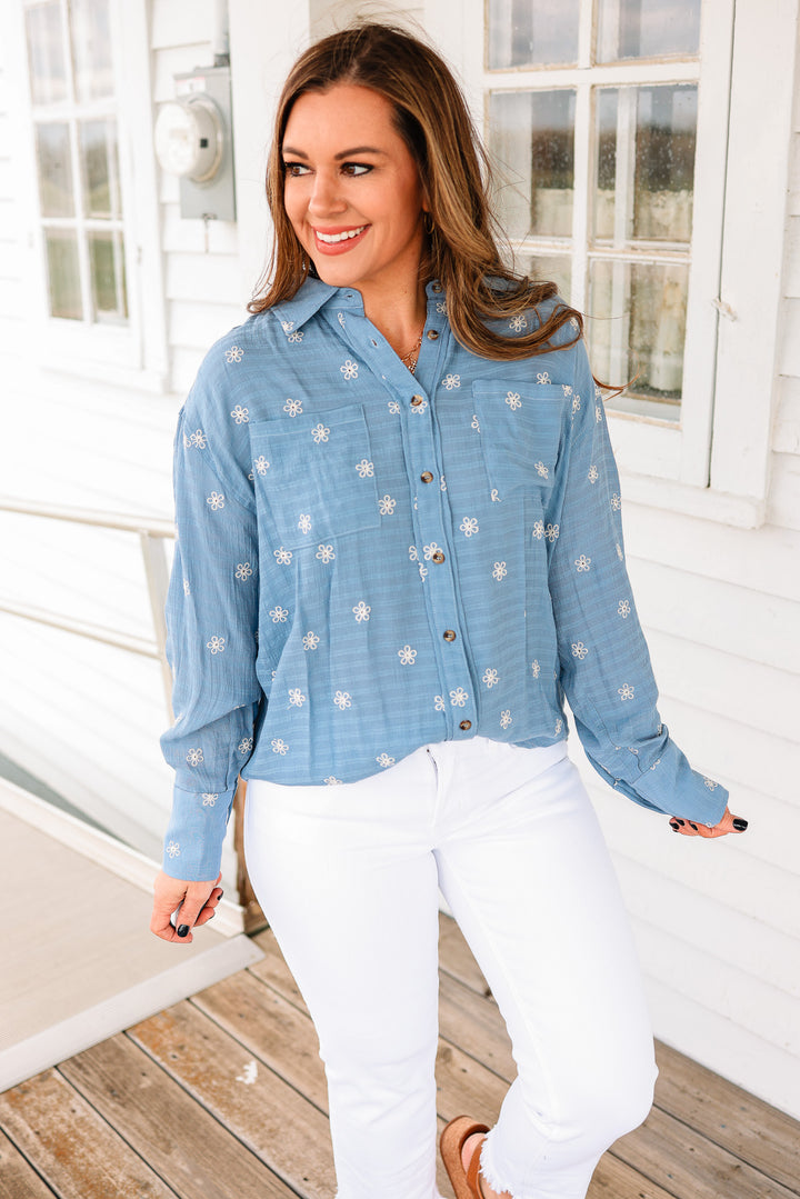 Rumi Floral Embroidered Button Down