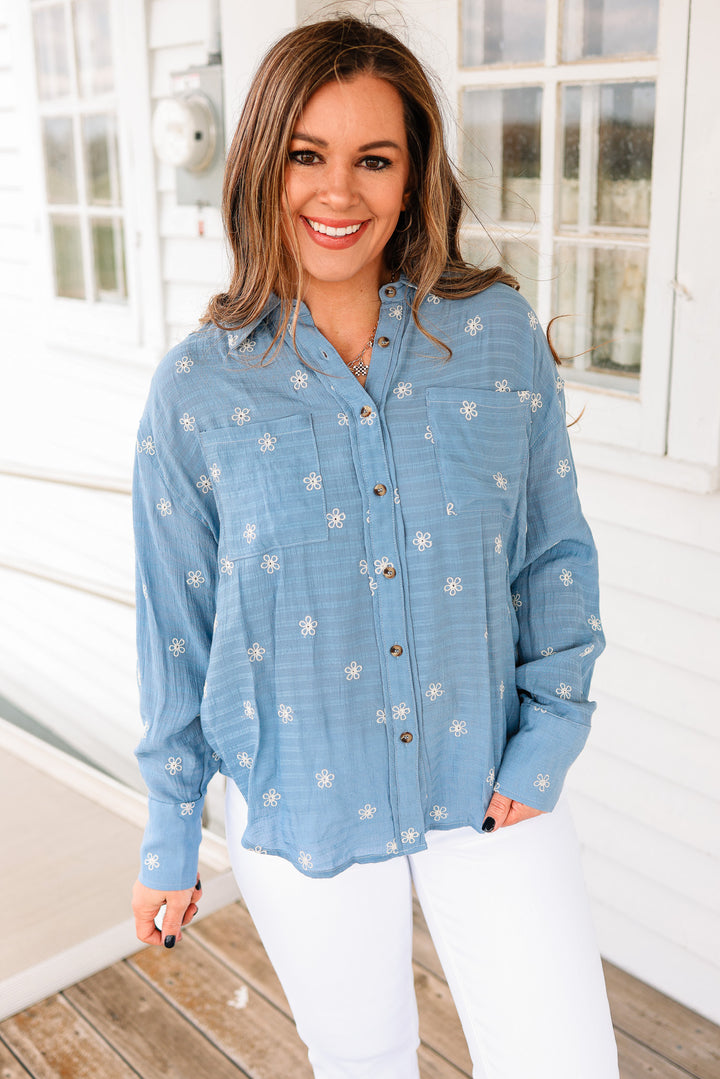 Rumi Floral Embroidered Button Down