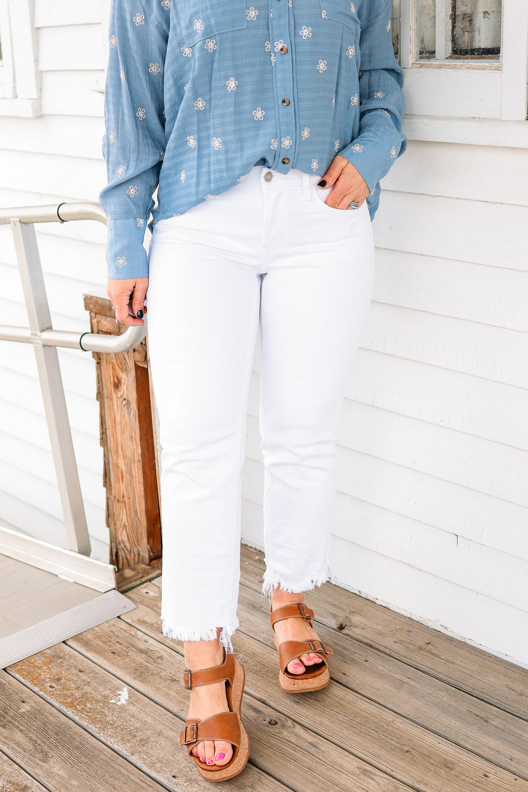 VERVET: Cove Mid Rise White Crop Straight Jeans