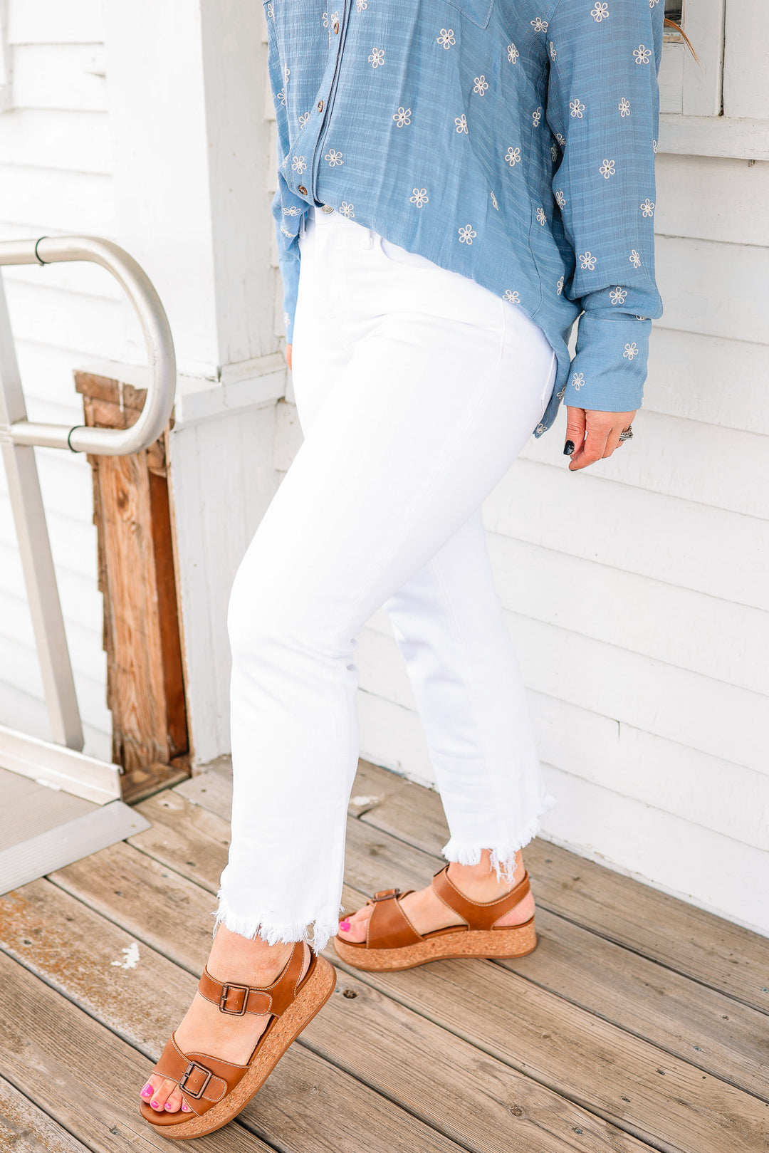 VERVET: Cove Mid Rise White Crop Straight Jeans