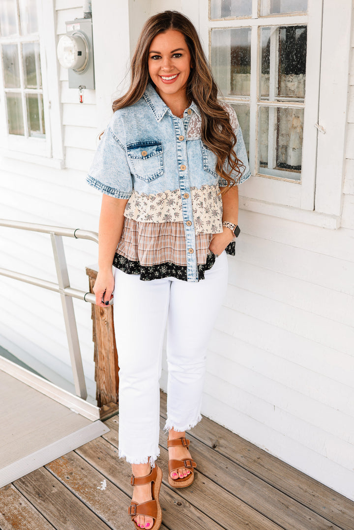Ella Floral Denim & Lace Top