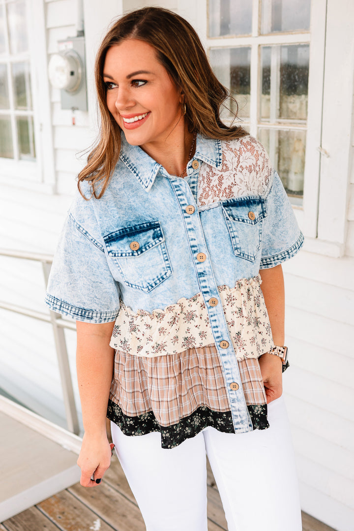 Ella Floral Denim & Lace Top