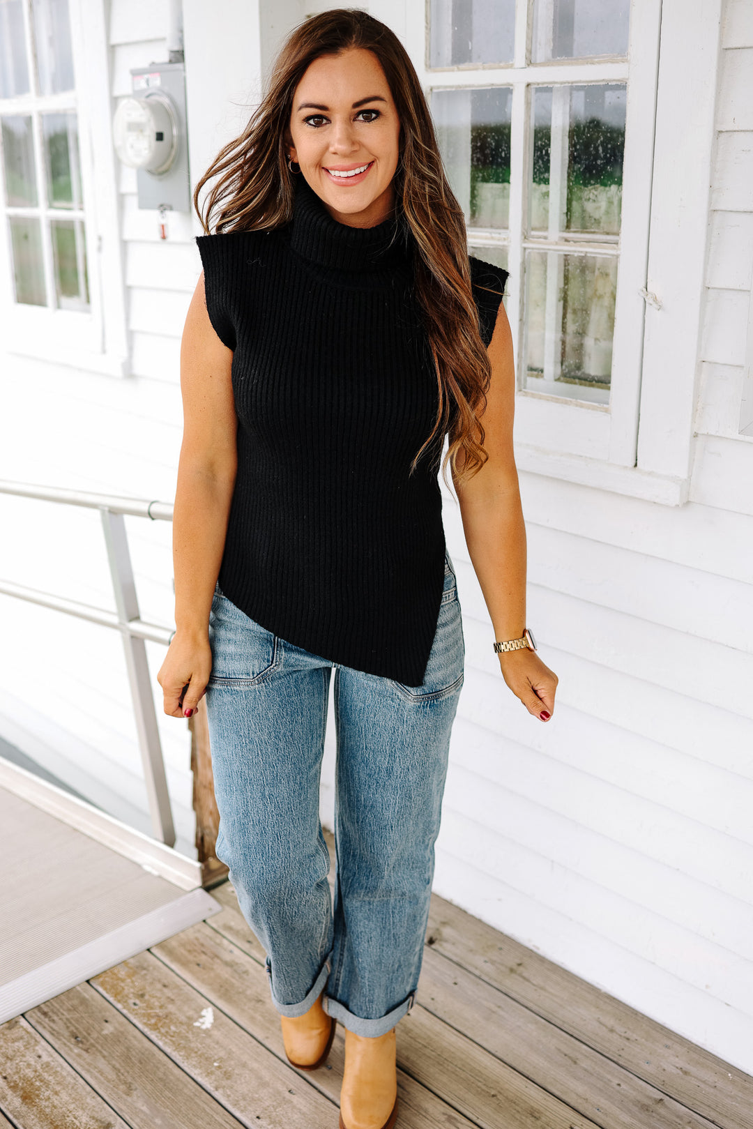 Maia Asymmetrical Sweater Vest - Black