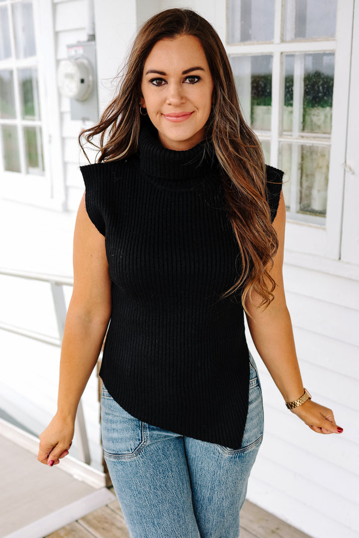 Maia Asymmetrical Sweater Vest - Black