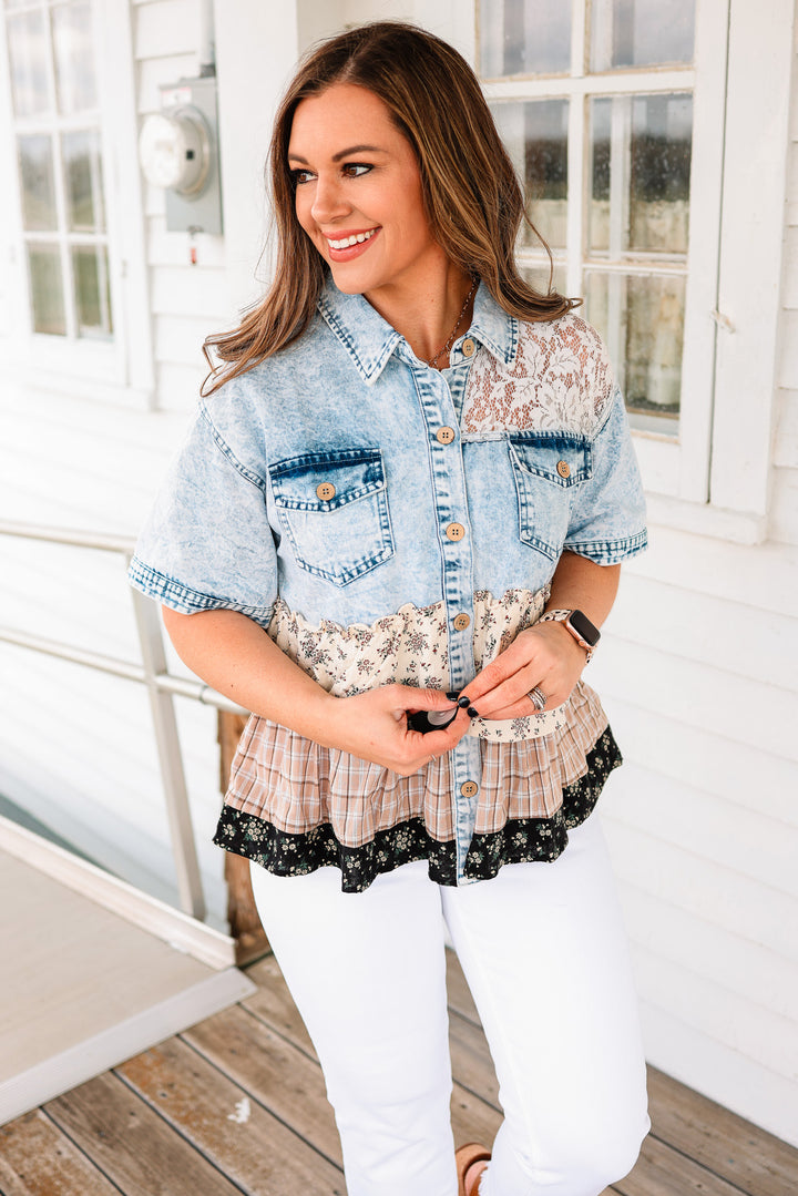 Ella Floral Denim & Lace Top