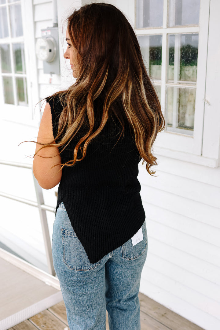 Maia Asymmetrical Sweater Vest - Black