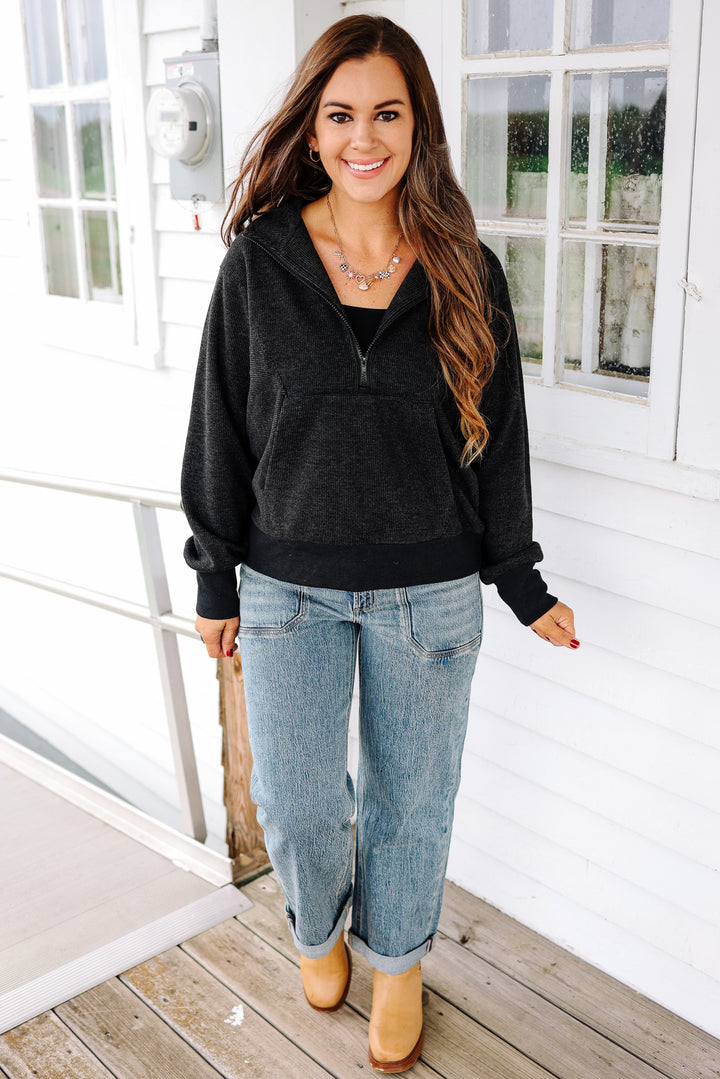 Calla Half Zip Top - Black