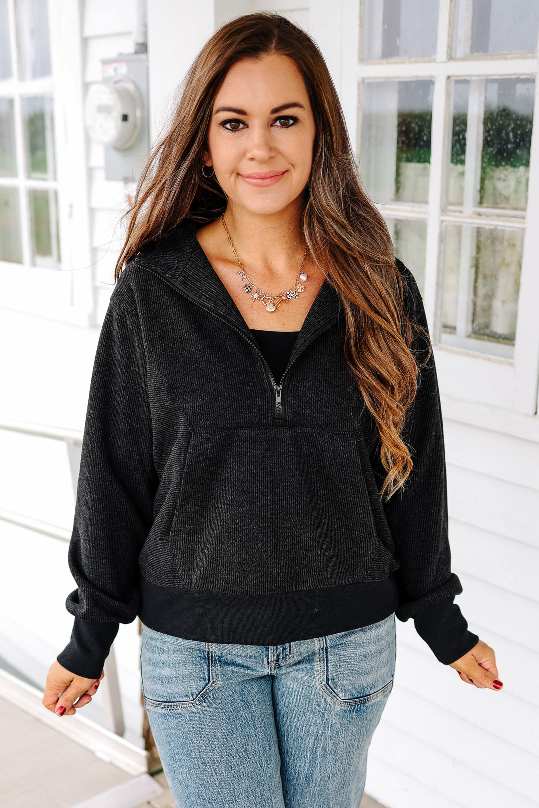 Calla Half Zip Top - Black