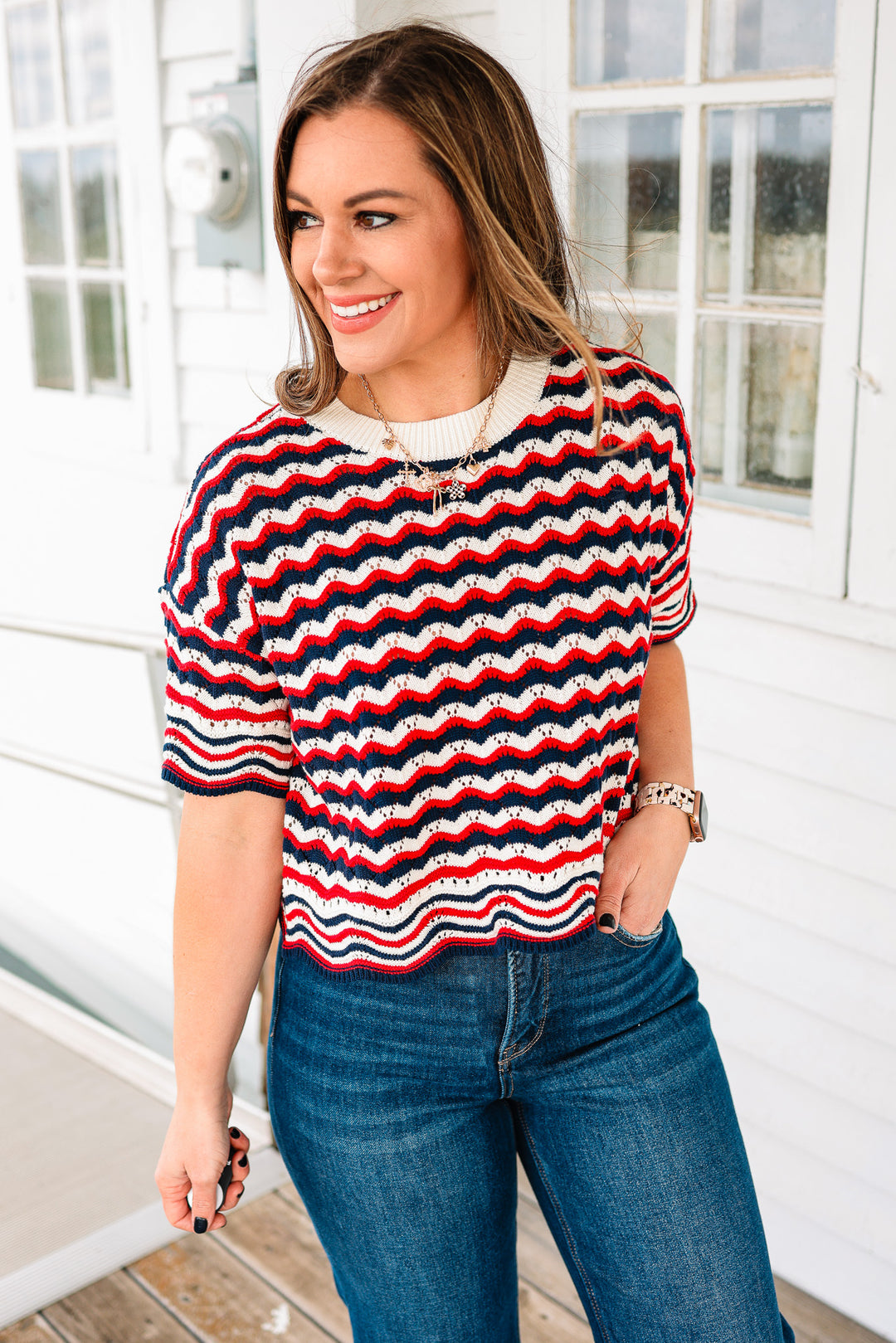 Bree Striped Open Knit Sweater