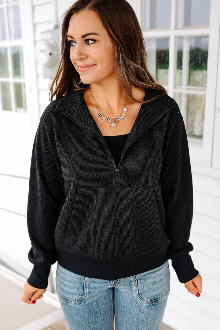 Calla Half Zip Top - Black