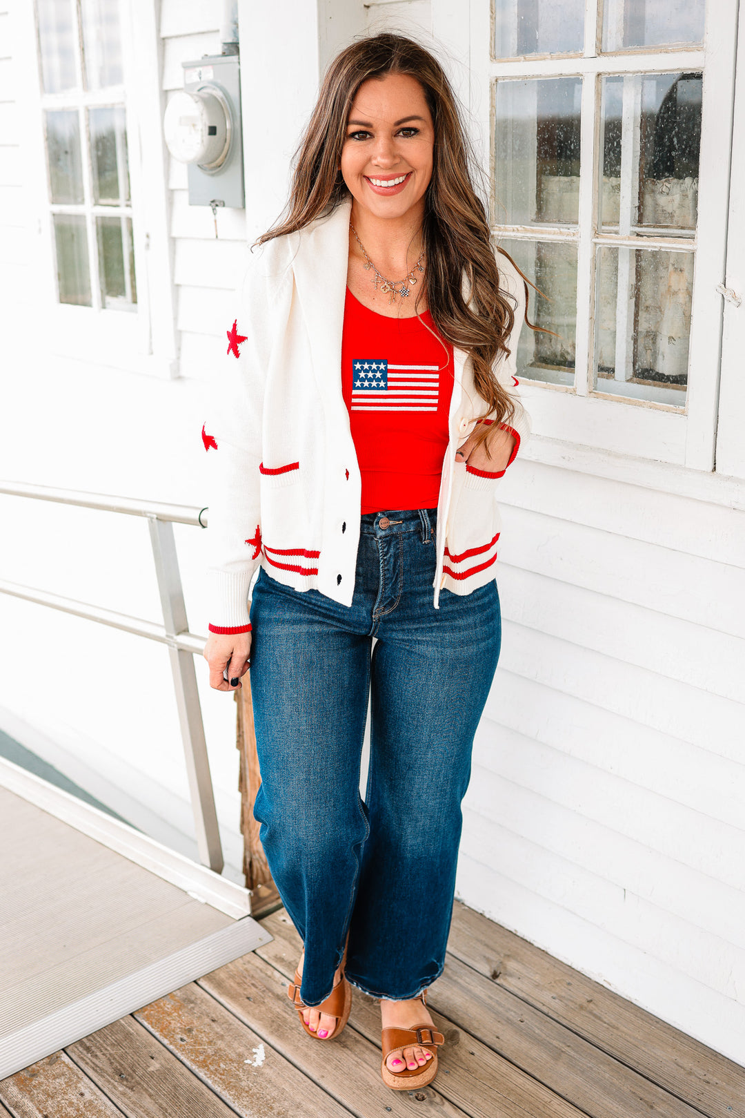 Americana Ribbon Shawl Collar Cardigan