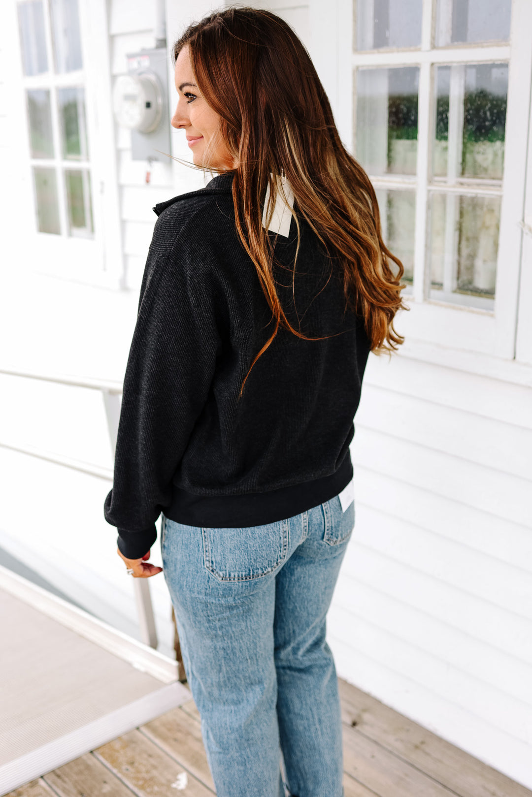 Calla Half Zip Top - Black