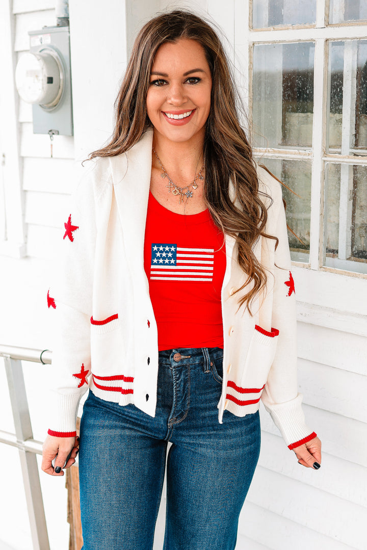 Americana Ribbon Shawl Collar Cardigan