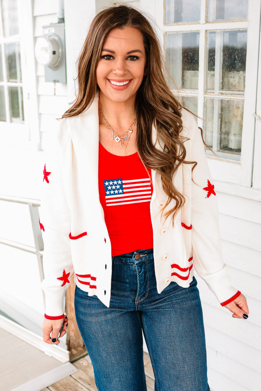 Americana Ribbon Shawl Collar Cardigan