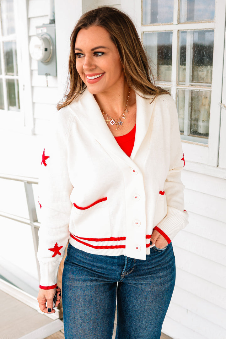 Americana Ribbon Shawl Collar Cardigan