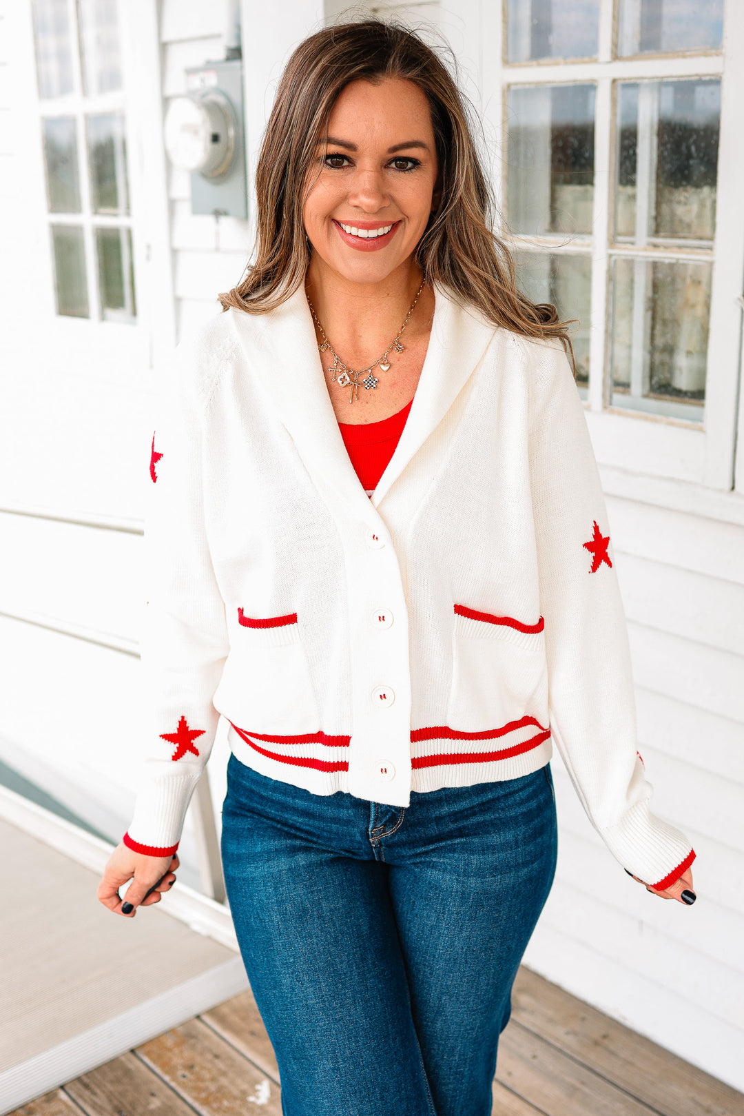 Americana Ribbon Shawl Collar Cardigan
