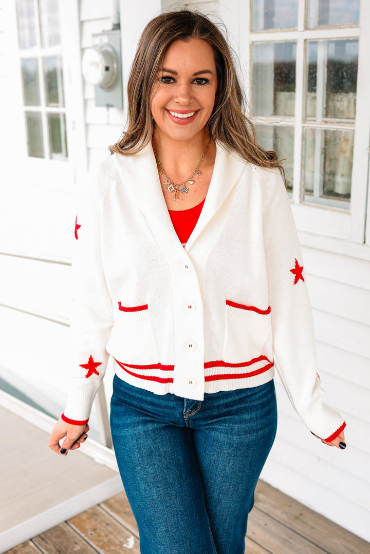 Americana Ribbon Shawl Collar Cardigan