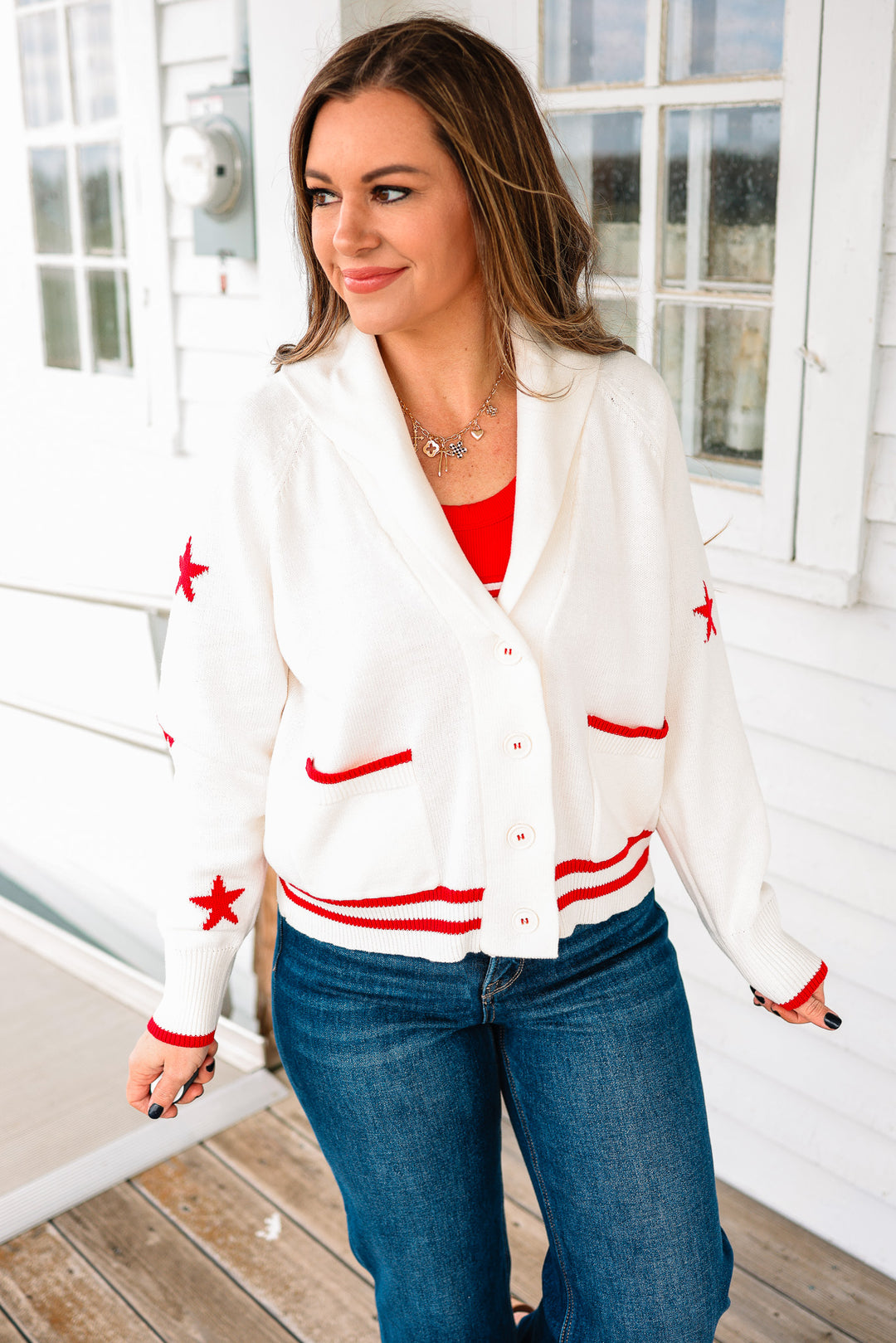 Americana Ribbon Shawl Collar Cardigan