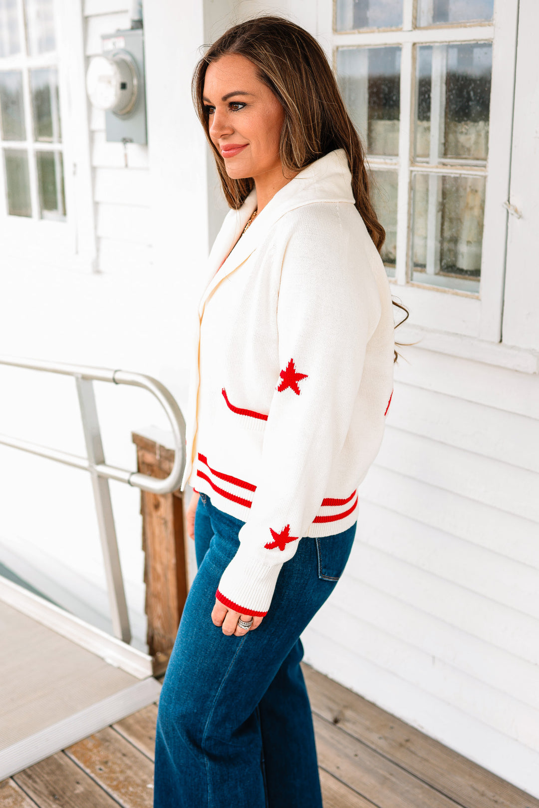 Americana Ribbon Shawl Collar Cardigan