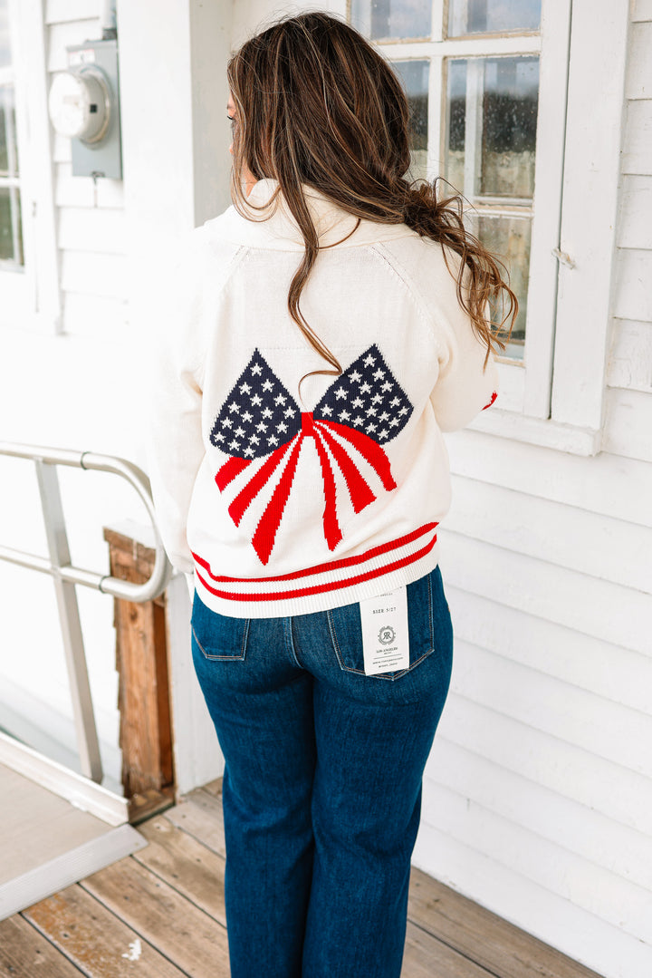 Americana Ribbon Shawl Collar Cardigan