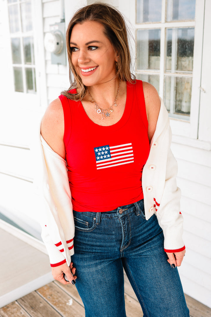 American Flag Ribbed Tank - Ruby