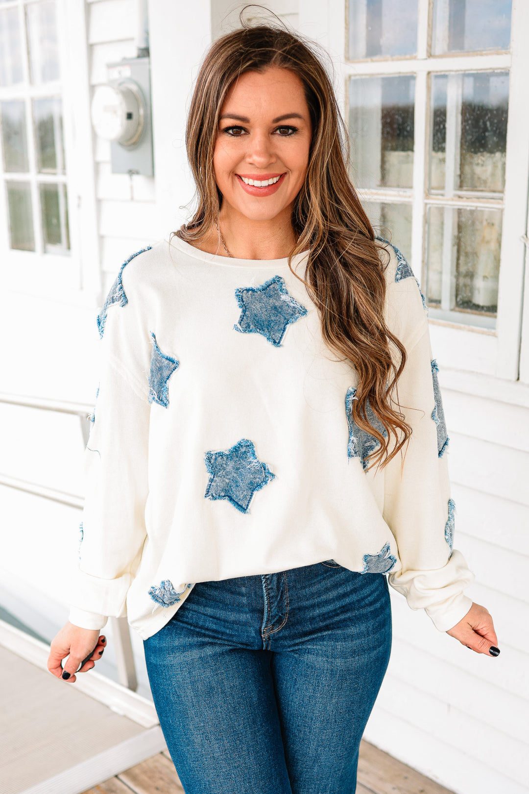 Denim Star Patch Top
