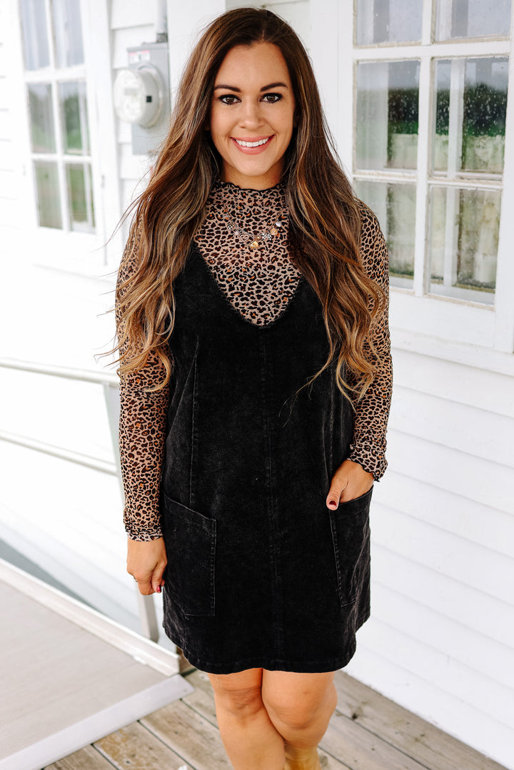 Brynn Corduroy Overall Dress - Black