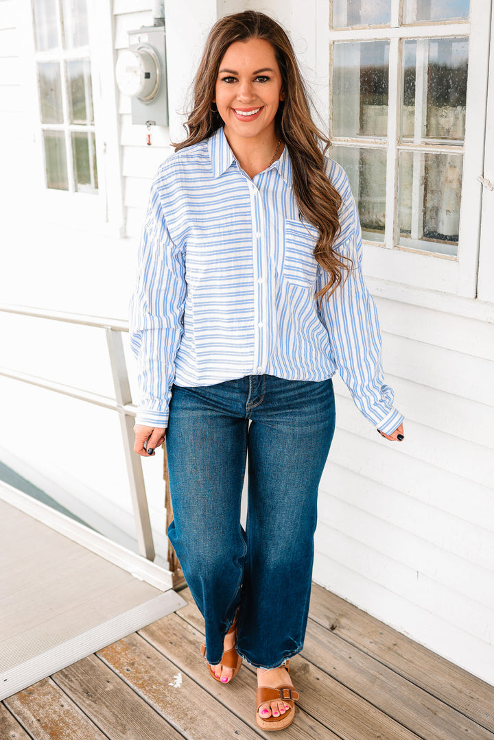 Noelle Striped Button Down Shirt - Blue